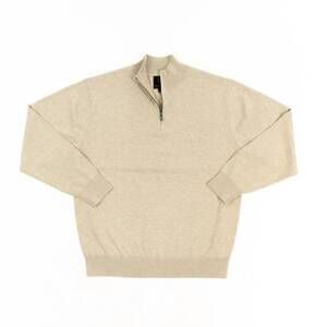 NEW F/X FUSION men's birdseye quarter zip sweater in oatmeal heather